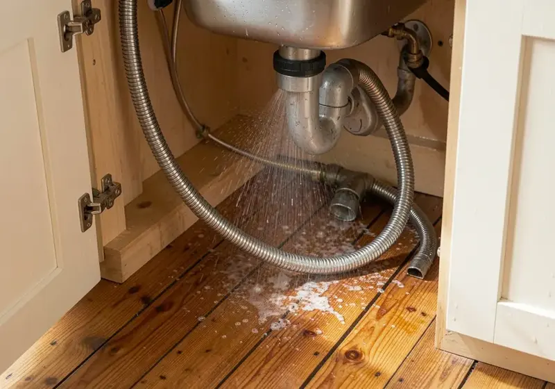 Water on a kitchen floor from an appliance supply line leak in Woodstock, GA
