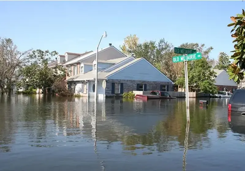 Storm floodwater around a home near Woodstock, GA