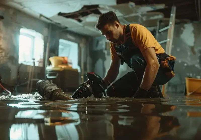 Extraction wand pulling standing water off a flooded floor in a Woodstock, GA home