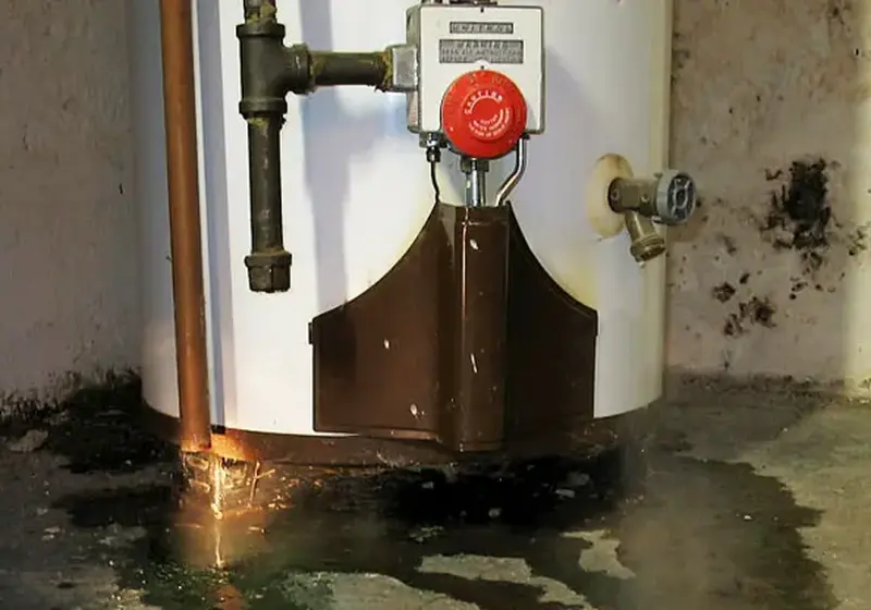 Failed water heater leaking onto the floor in a Woodstock, GA home